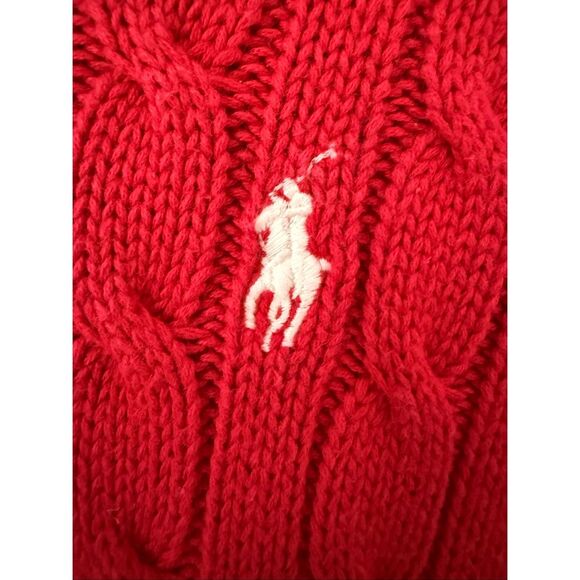 Ralph Lauren Sport Red Cable-Knit 100% Cotton Crewneck Sweater Size S - Picture 5 of 9